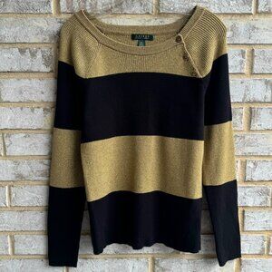 Lauren Ralph Lauren Gold and Black Striped Sweater